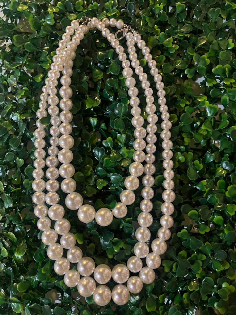 Classic Triple-Strand Faux Pearl Necklace in White